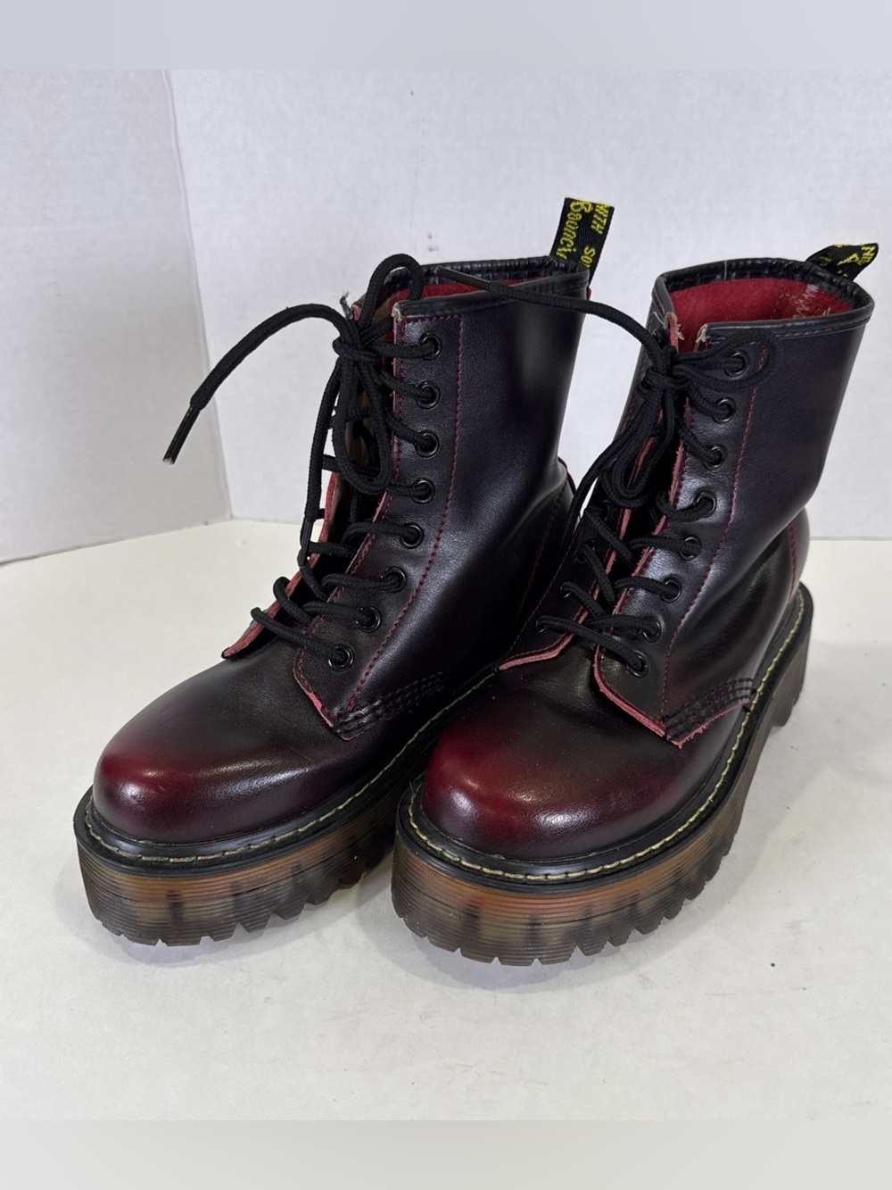 Marke NITH Bouncing Soles Burgundy Maroon Black Combat Boots Womens EU 36 US 5.5